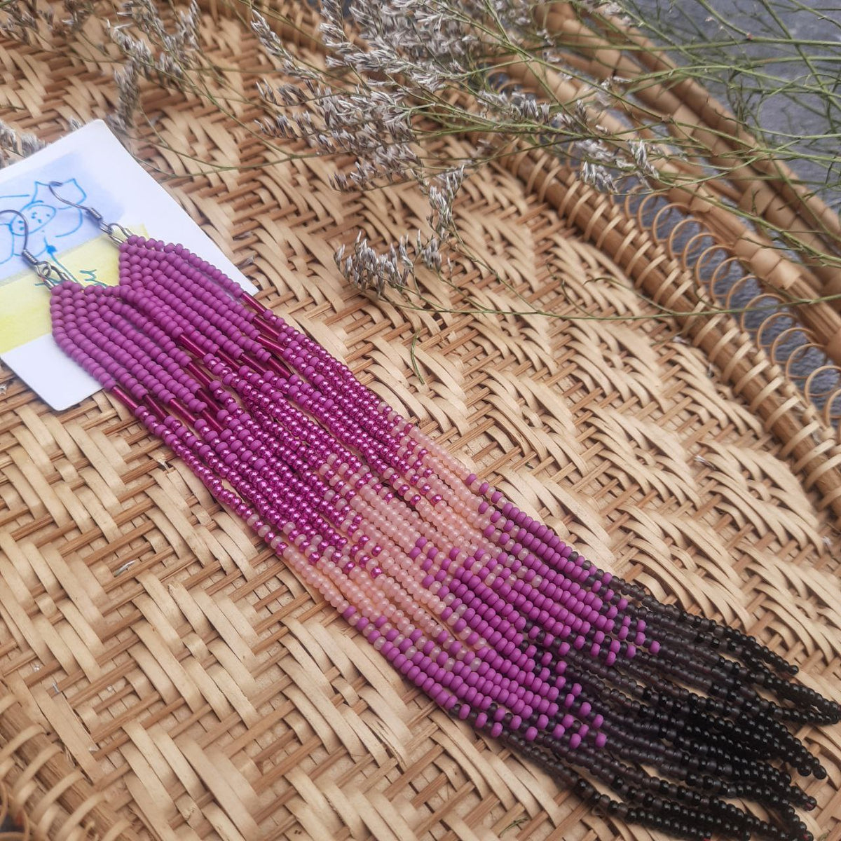 Long Beaded Earrings 💜 Purple Ombre Beads