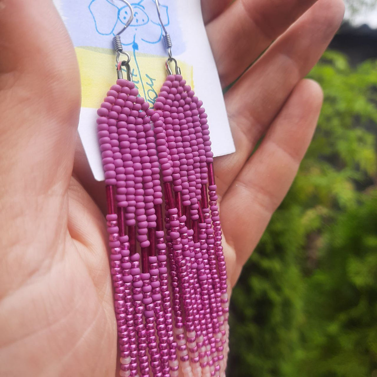 Long Beaded Earrings 💜 Purple Ombre Beads