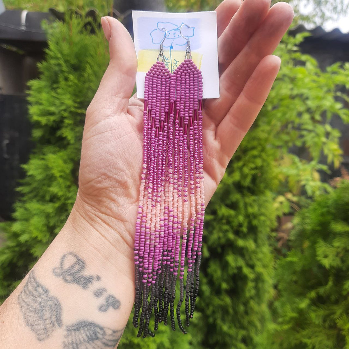 Long Beaded Earrings 💜 Purple Ombre Beads
