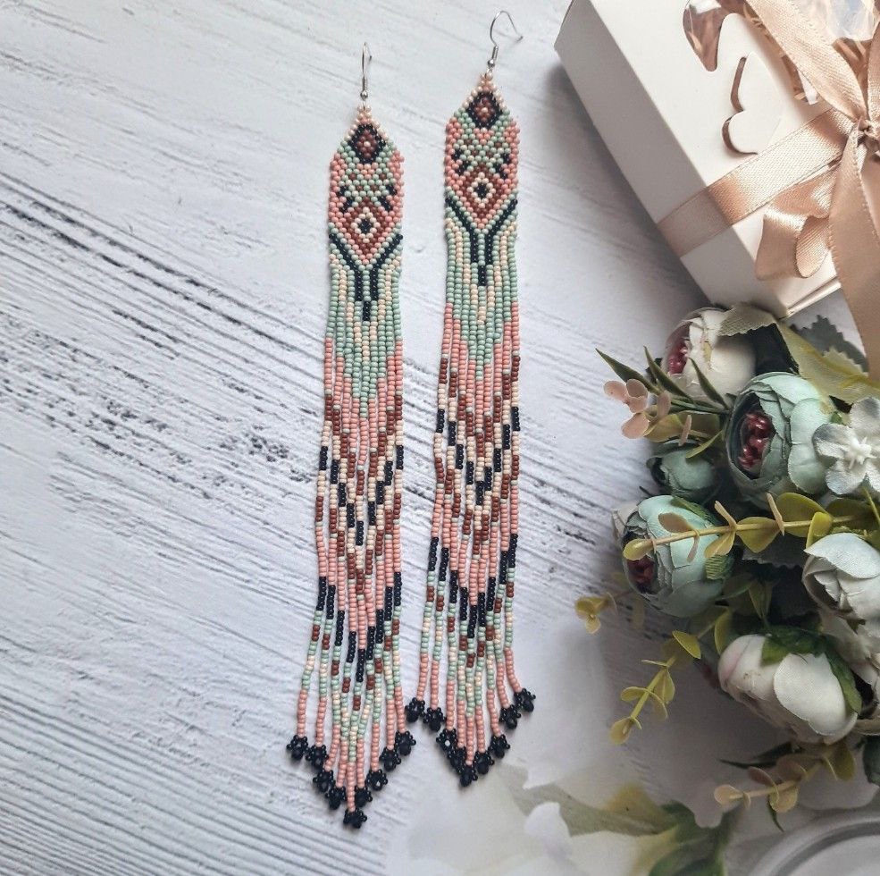 Long Beaded Fringe Earrings | Handmade Ethnic Boho Earrings