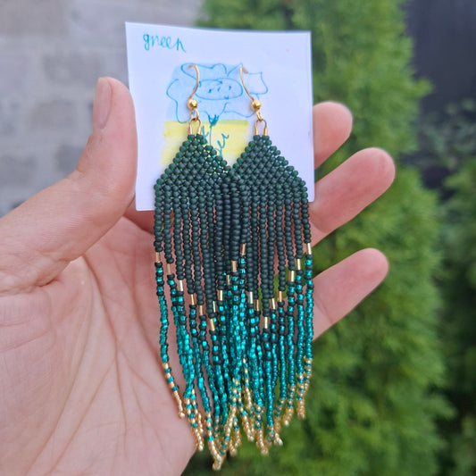 Handmade 5-inch, 8-inch thin, 8-inch bold boho fringe earrings