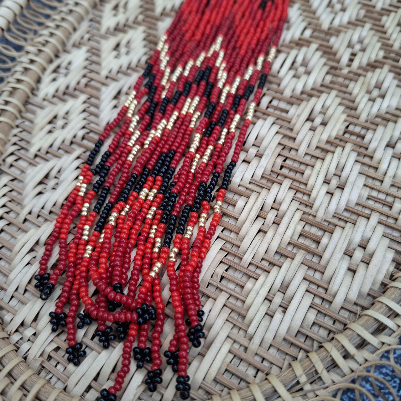 Handmade Long Red Seed Bead Earrings: Boho Tribal Fringe Jewelry
