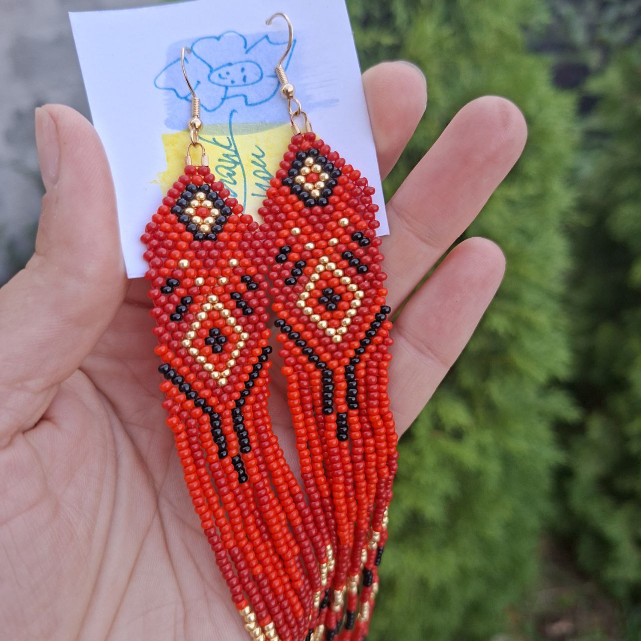 Handmade Long Red Seed Bead Earrings: Boho Tribal Fringe Jewelry