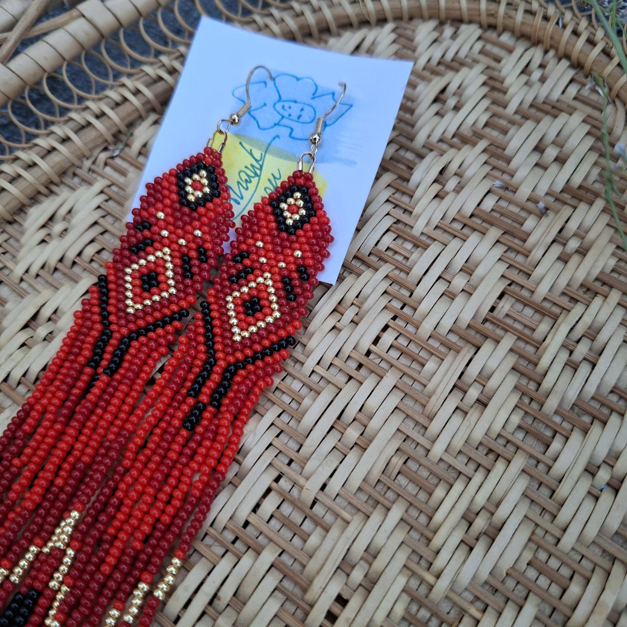 Handmade Long Red Seed Bead Earrings: Boho Tribal Fringe Jewelry