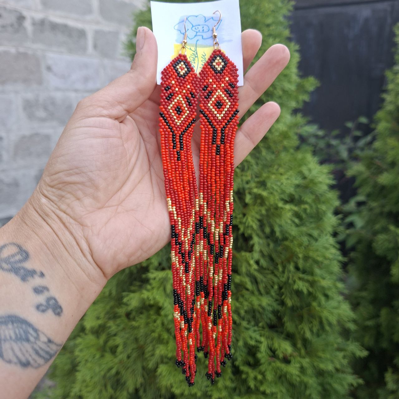 Handmade Long Red Seed Bead Earrings: Boho Tribal Fringe Jewelry