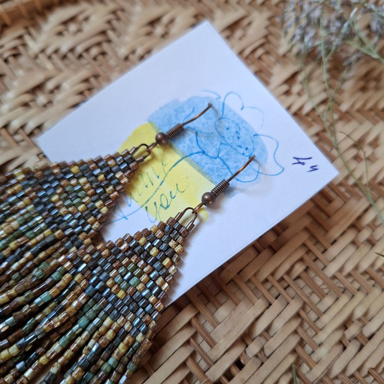 Boho Chic Seed Bead Fringe Earrings: Geometric Gemstone Accents