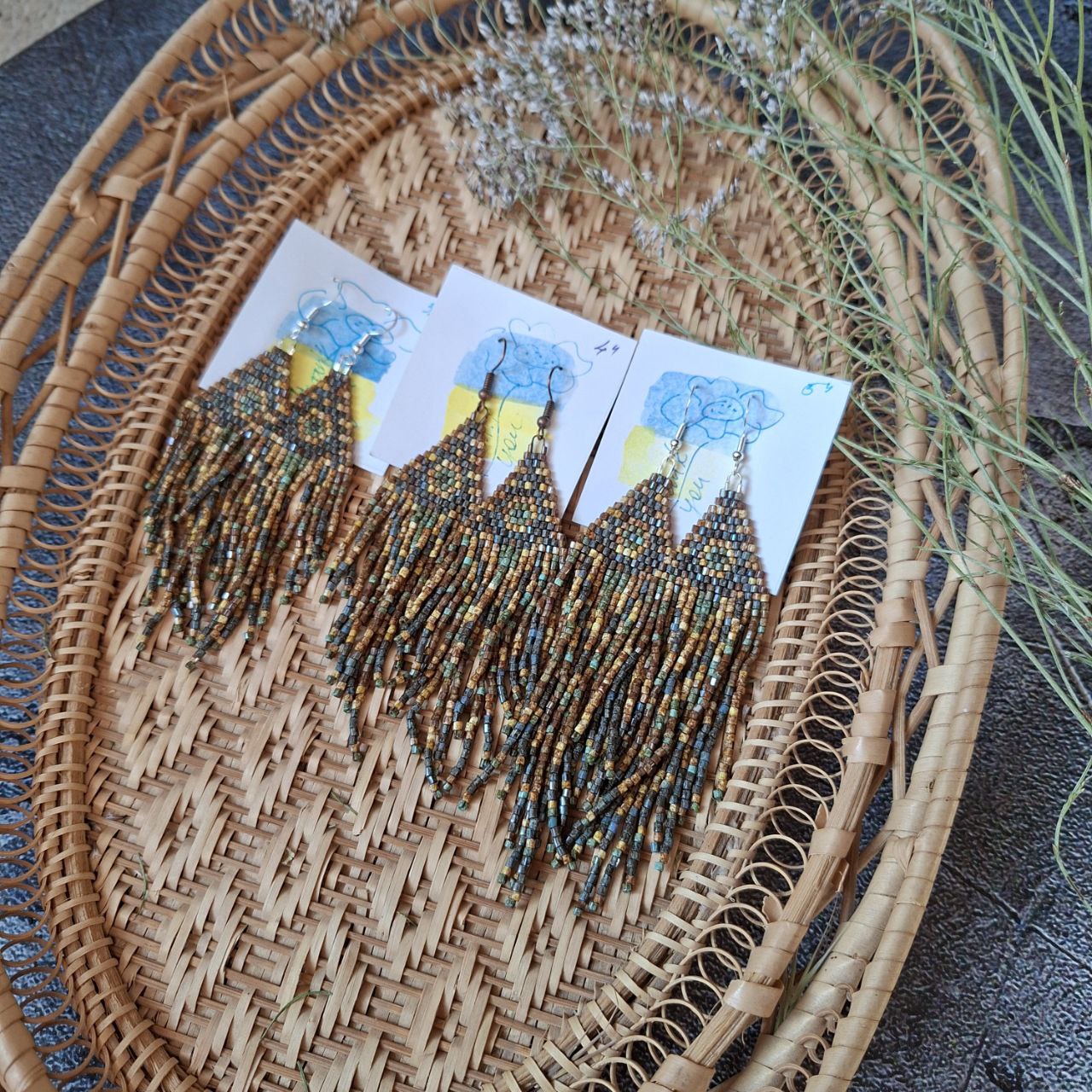 Boho Chic Seed Bead Fringe Earrings: Geometric Gemstone Accents