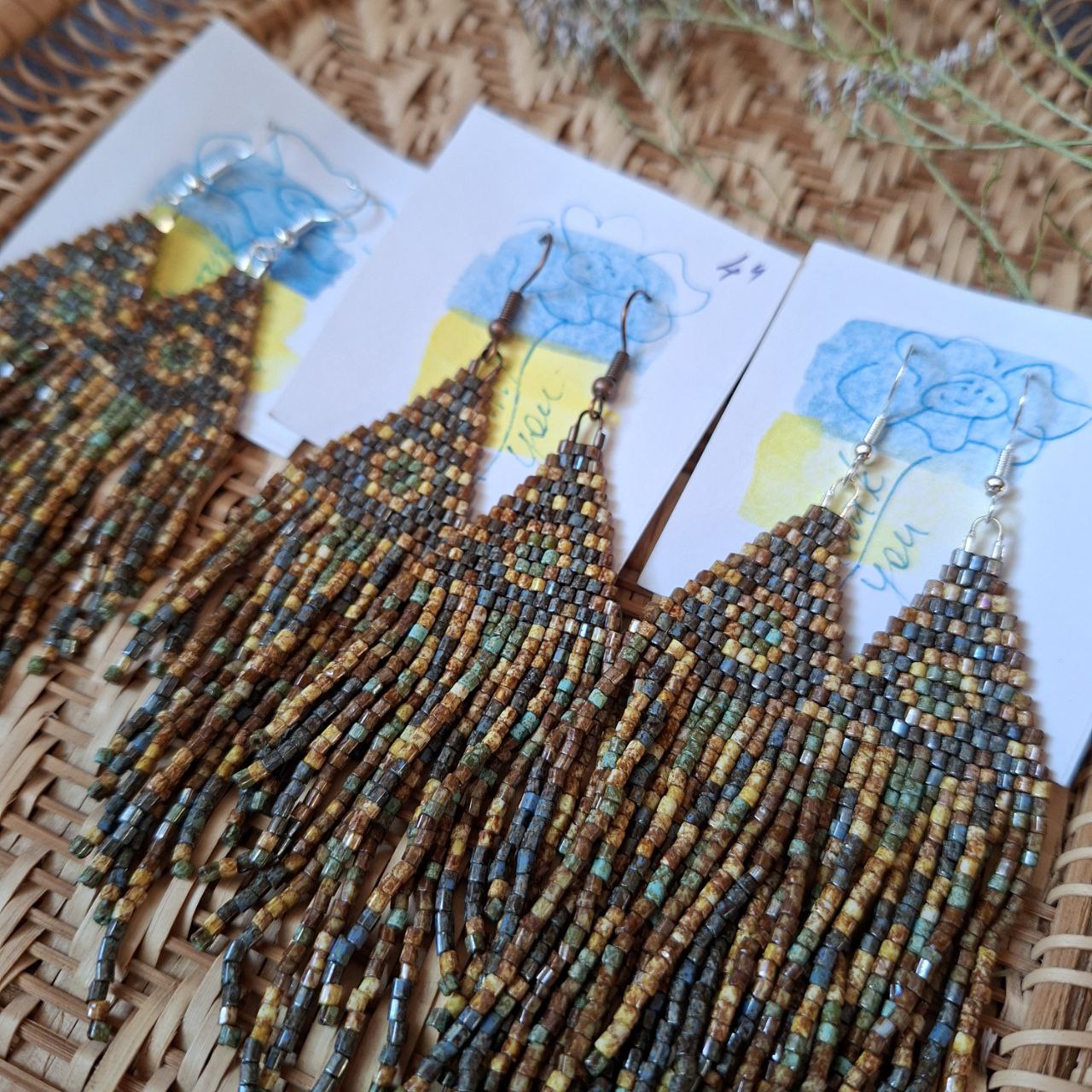 Boho Chic Seed Bead Fringe Earrings: Geometric Gemstone Accents