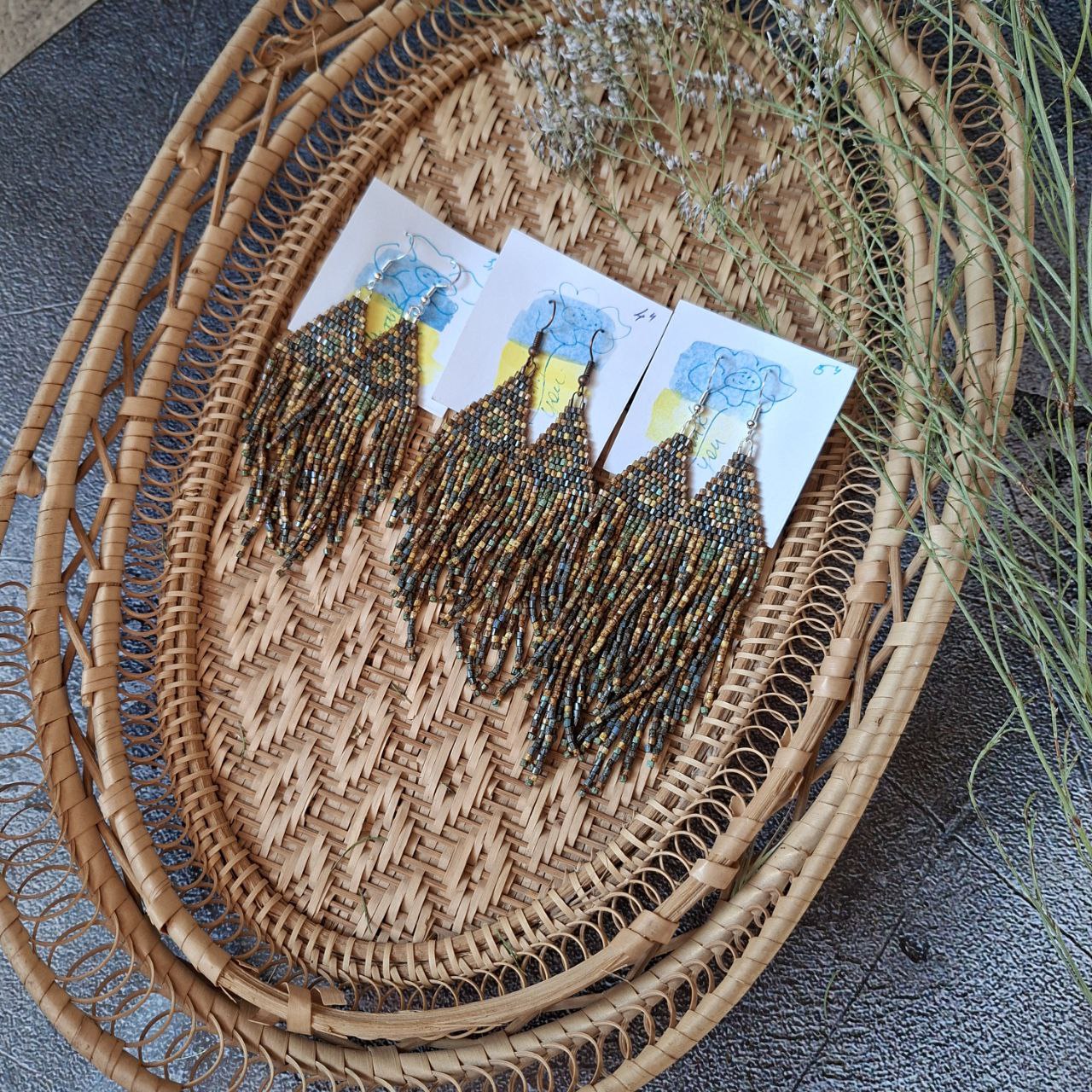 Boho Chic Seed Bead Fringe Earrings: Geometric Gemstone Accents