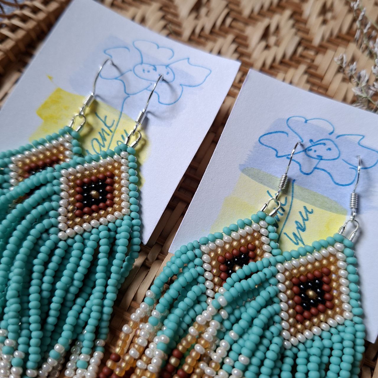 Boho Beaded Fringe Earrings: Turquoise Tribal Czech Seed Beads