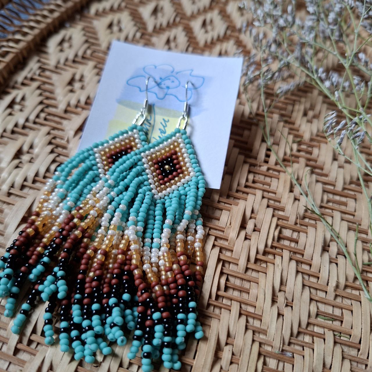 Boho Beaded Fringe Earrings: Turquoise Tribal Czech Seed Beads