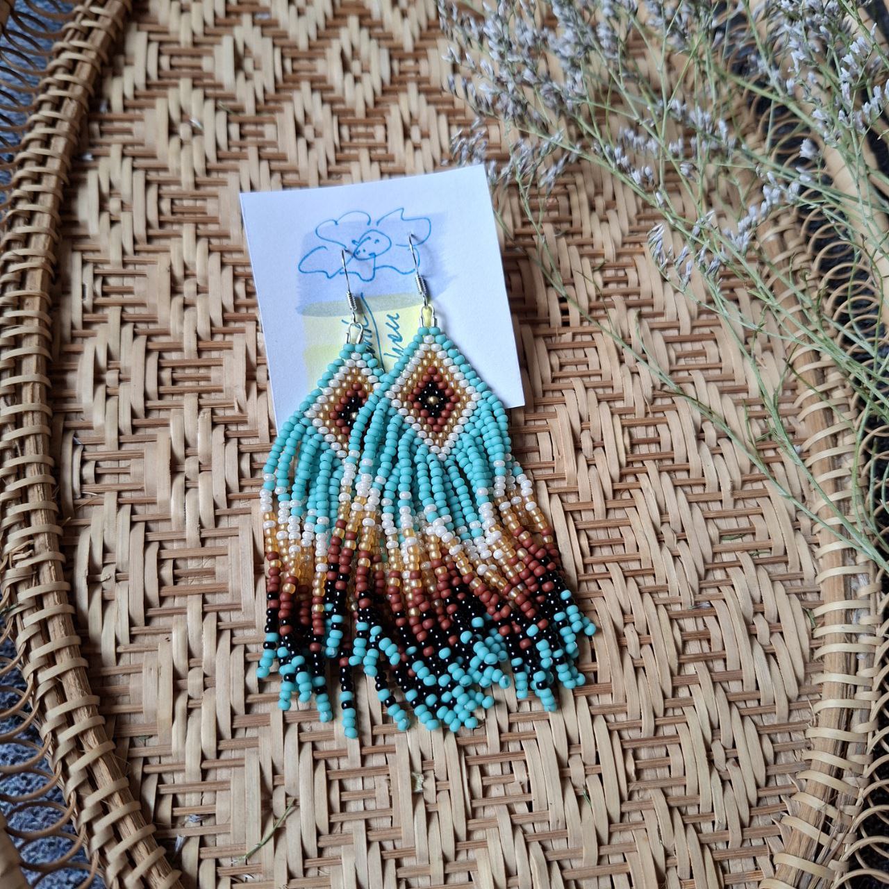 Boho Beaded Fringe Earrings: Turquoise Tribal Czech Seed Beads