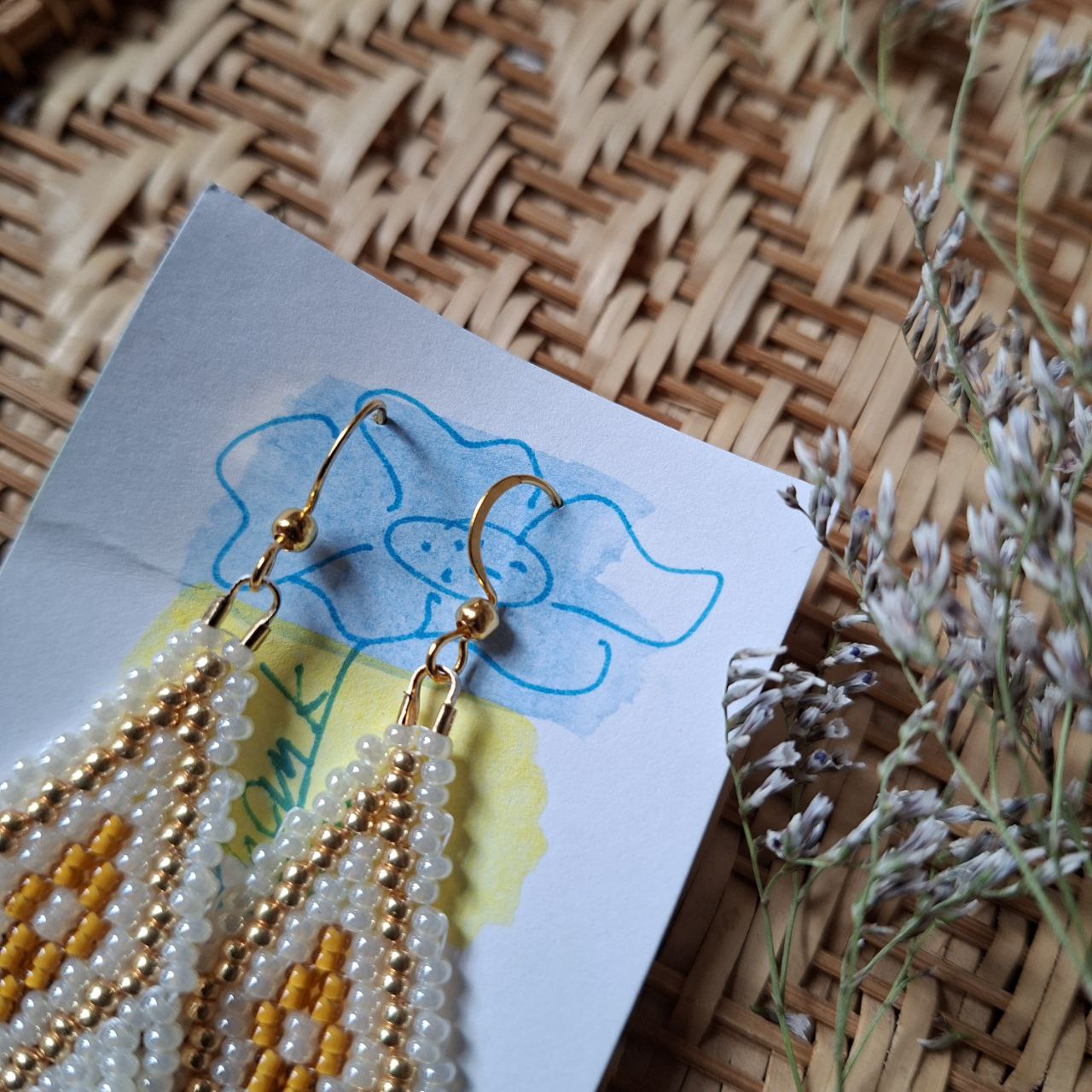 Artisan beaded drop earrings boho style