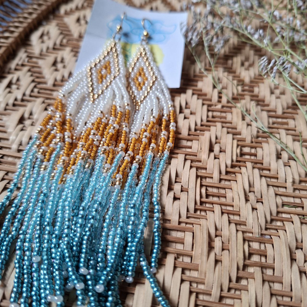 Long colorful beaded earrings handmade for women