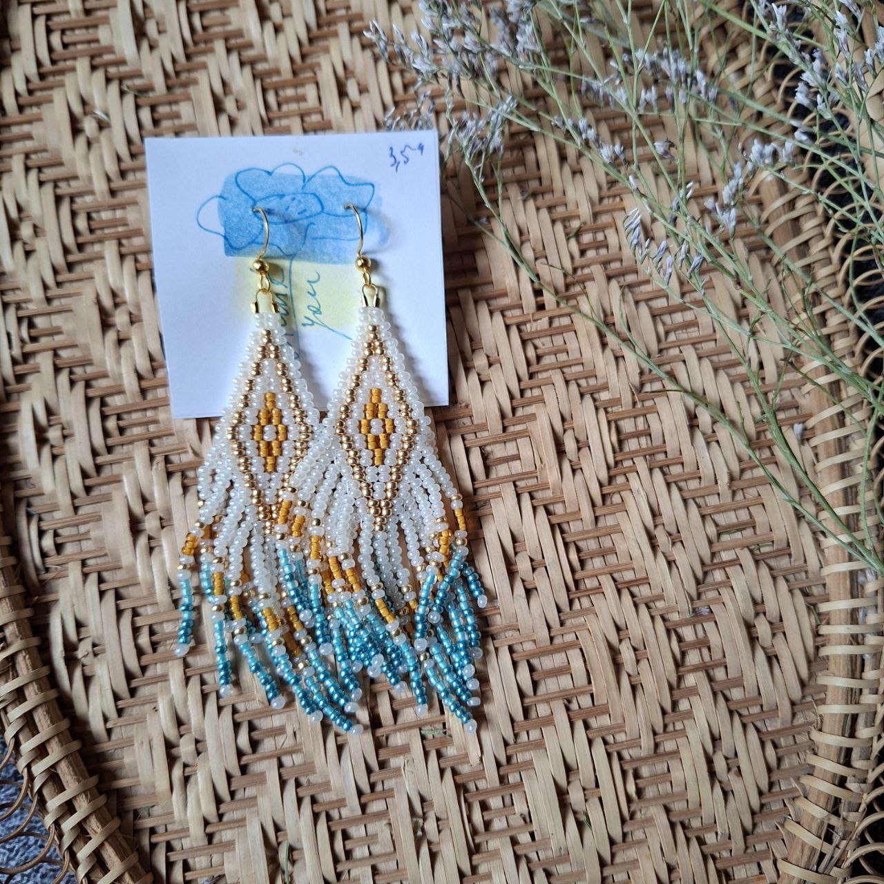 Festival style long beaded fringe earrings