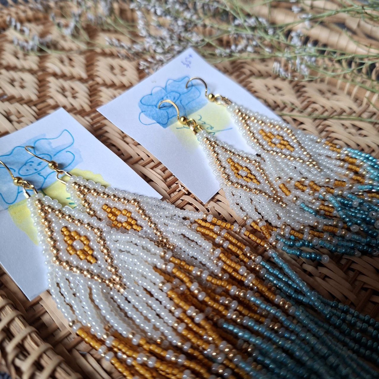 Unique handcrafted turquoise and gold earrings