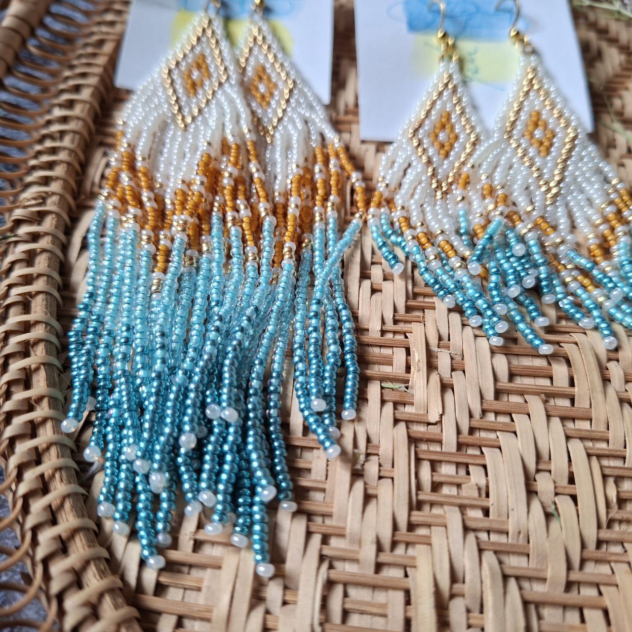 Lightweight long boho beaded statement earrings