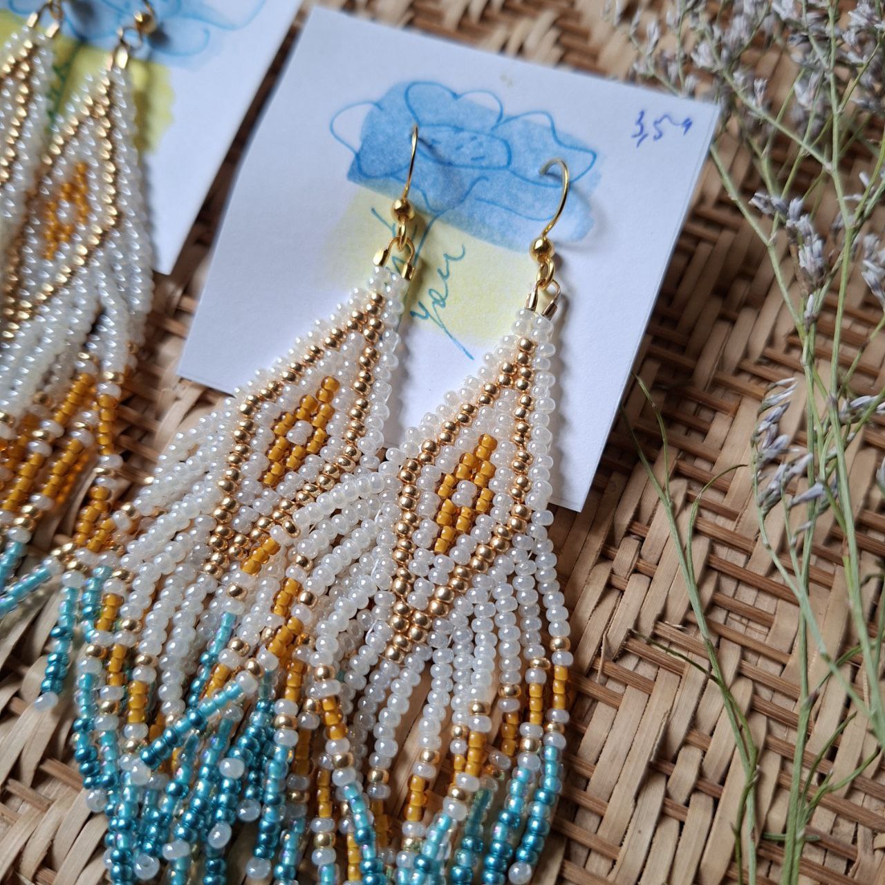 Handmade ethnic style fringe bead earrings
