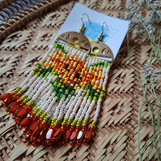 Sunflower Beaded Earrings | Handmade Boho Fringe Earrings