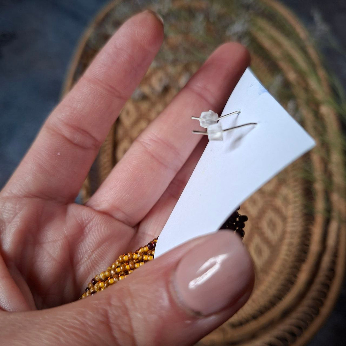 Handmade Seed Bead Earrings in burgundy, mustard