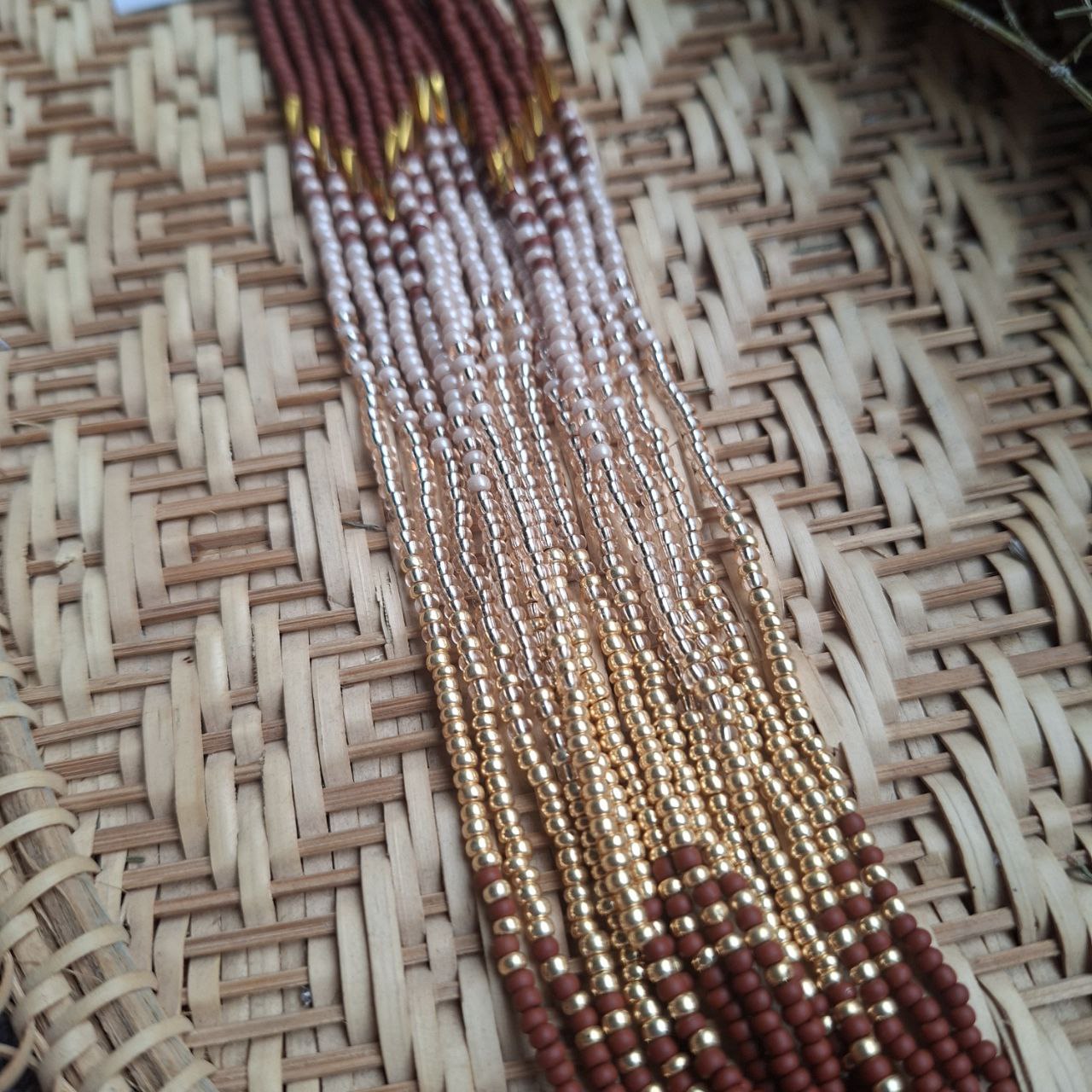 Long Beaded Fringe Earrings, Earthy Brown Gold Boho Earrings