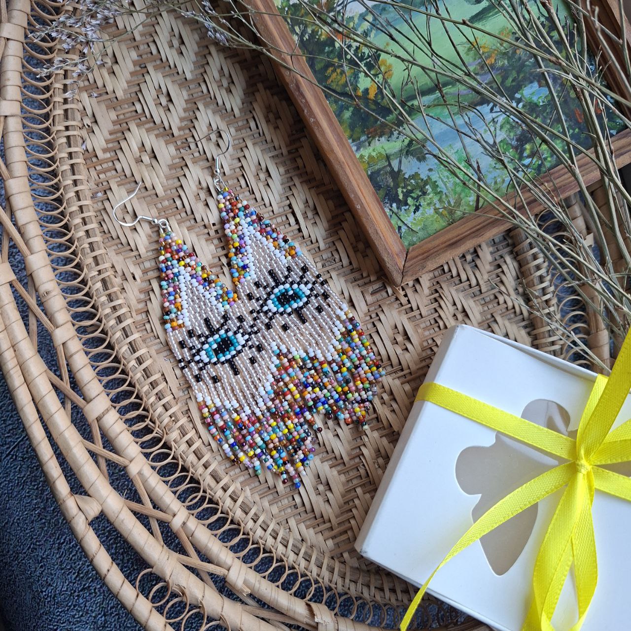 Long Statement Earrings with Evil Eye Pattern