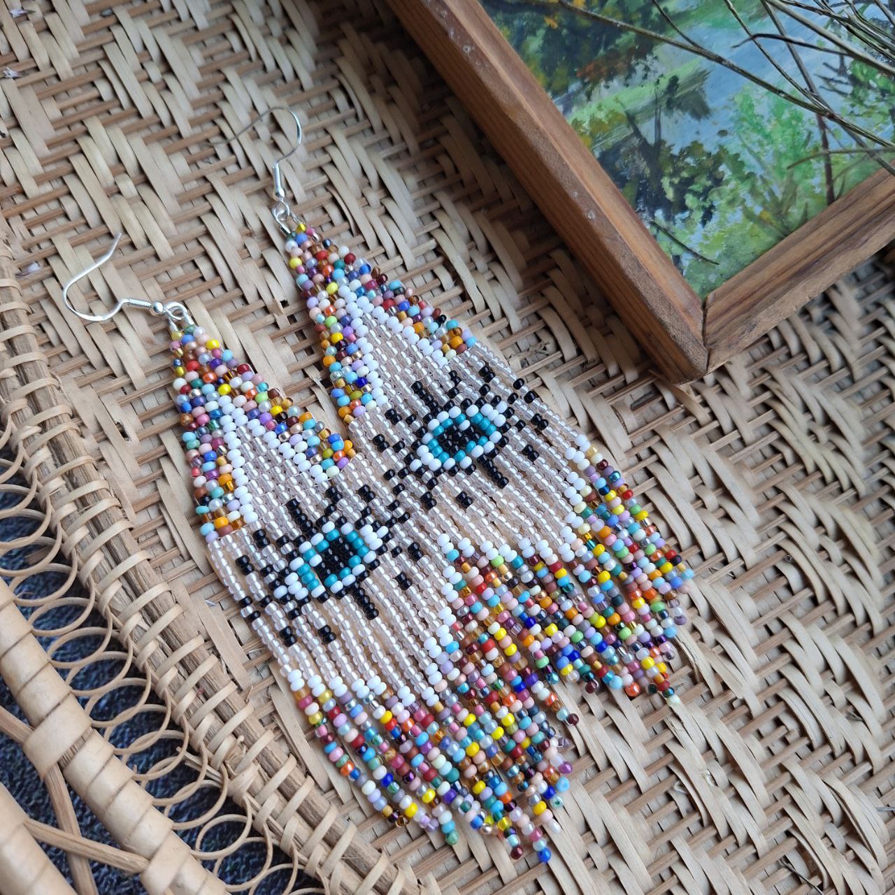 Long Statement Earrings with Evil Eye Pattern