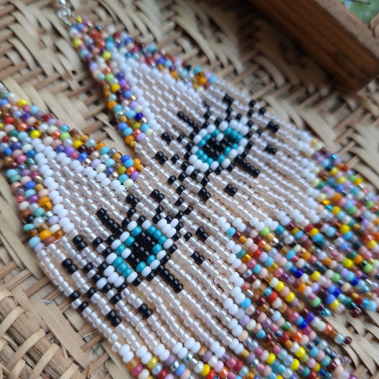 Long Statement Earrings with Evil Eye Pattern