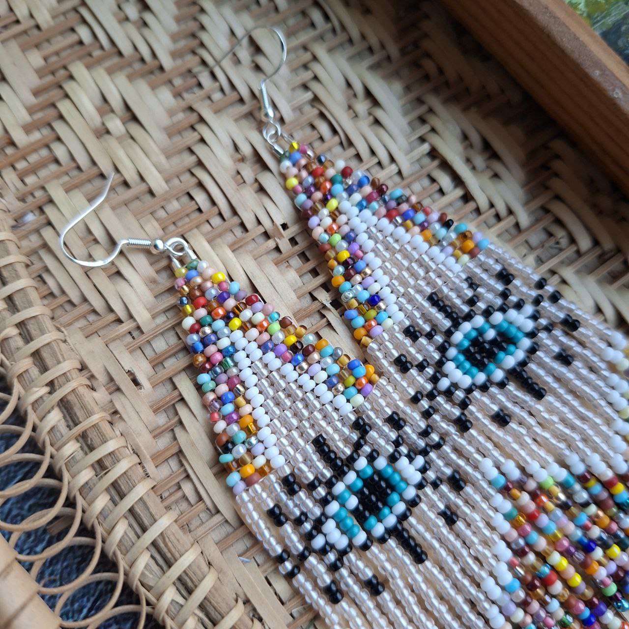 Long Statement Earrings with Evil Eye Pattern