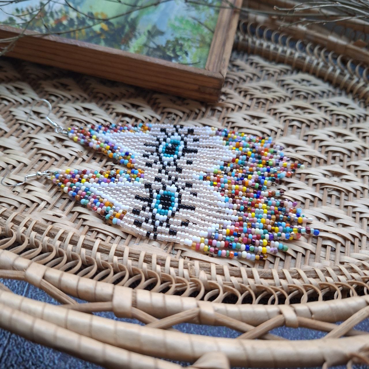 Long Statement Earrings with Evil Eye Pattern