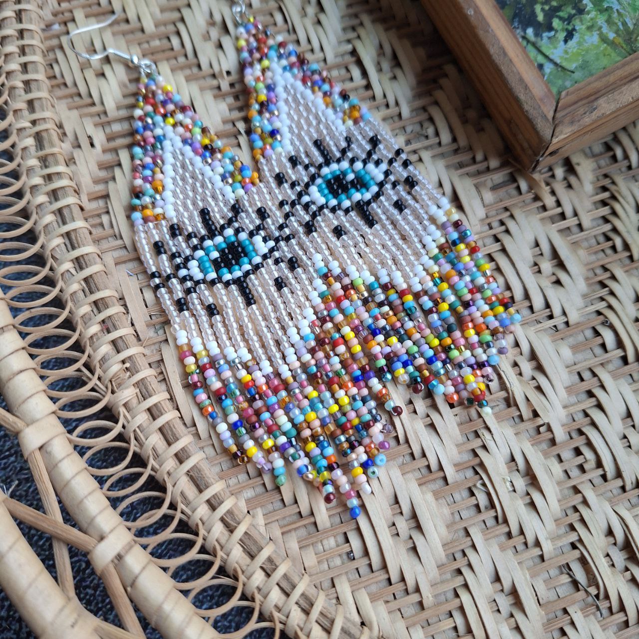 Long Statement Earrings with Evil Eye Pattern