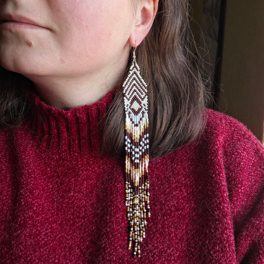 Extra Long Boho Fringe Earrings – Handmade Seed Bead Statement Earrings (8 Inches)