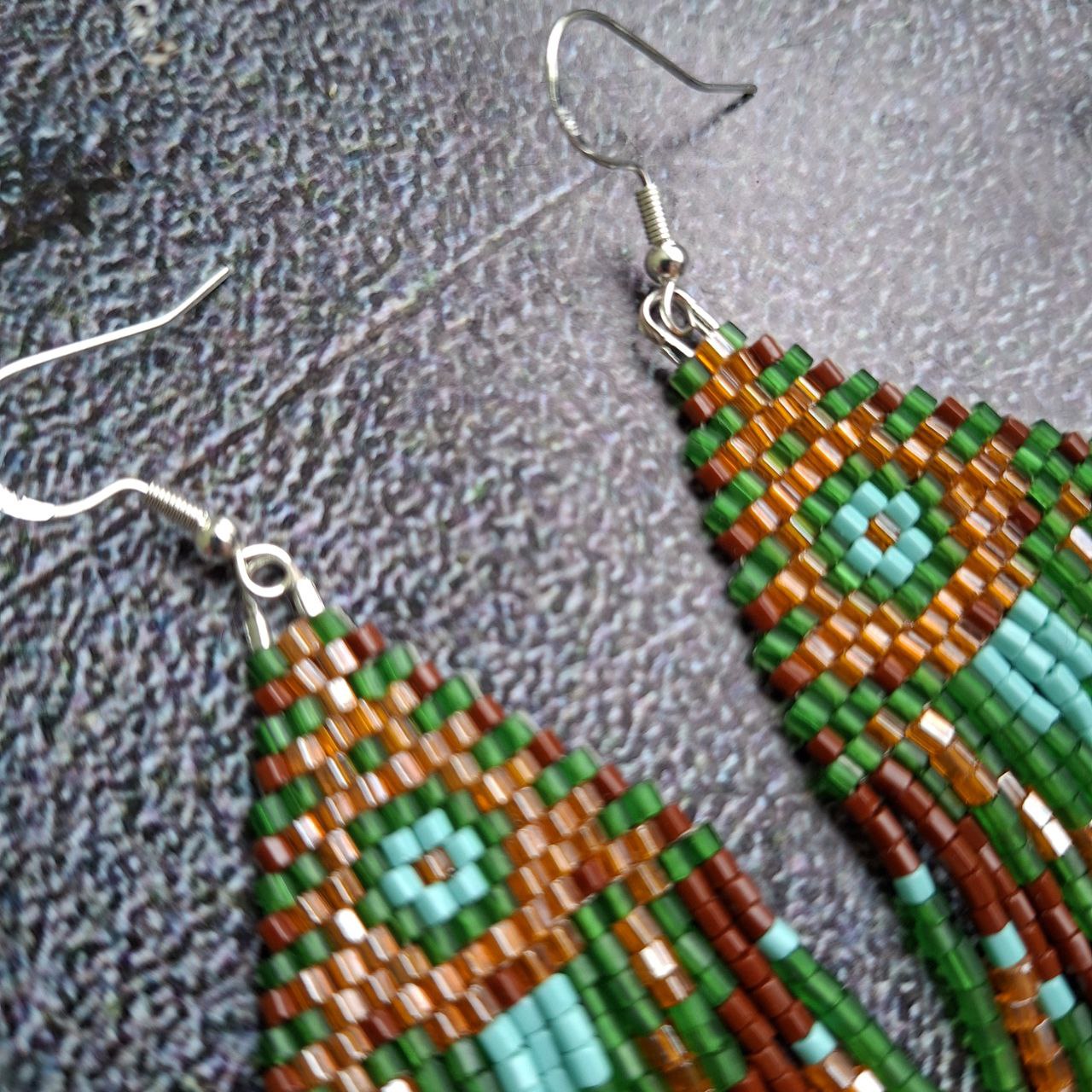 Handmade Boho Fringe Earrings – Green & Brown Seed Bead Statement Earrings