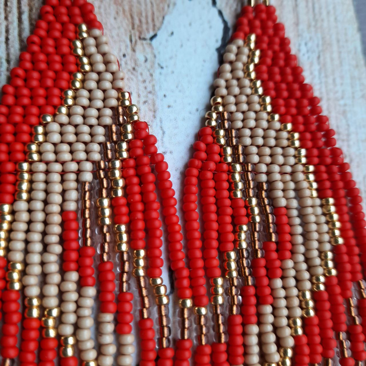 Handmade fringe earrings crafted bead by bead.