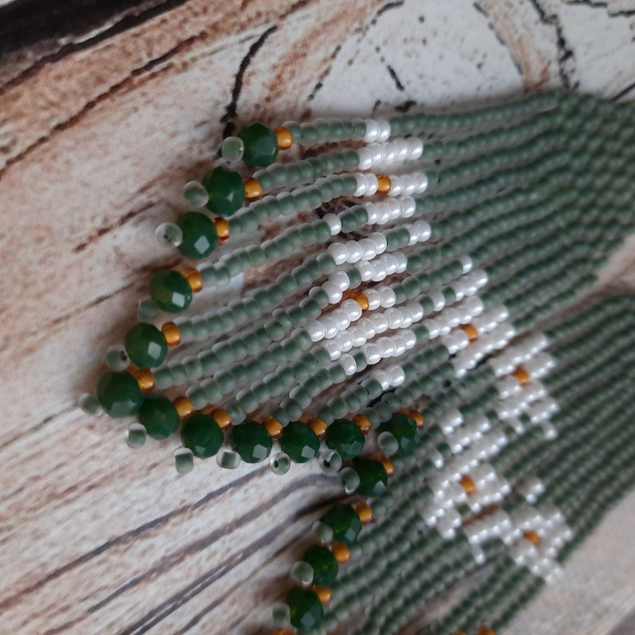Green Beaded Daisy Earrings – Handmade Boho Fringe Jewelry