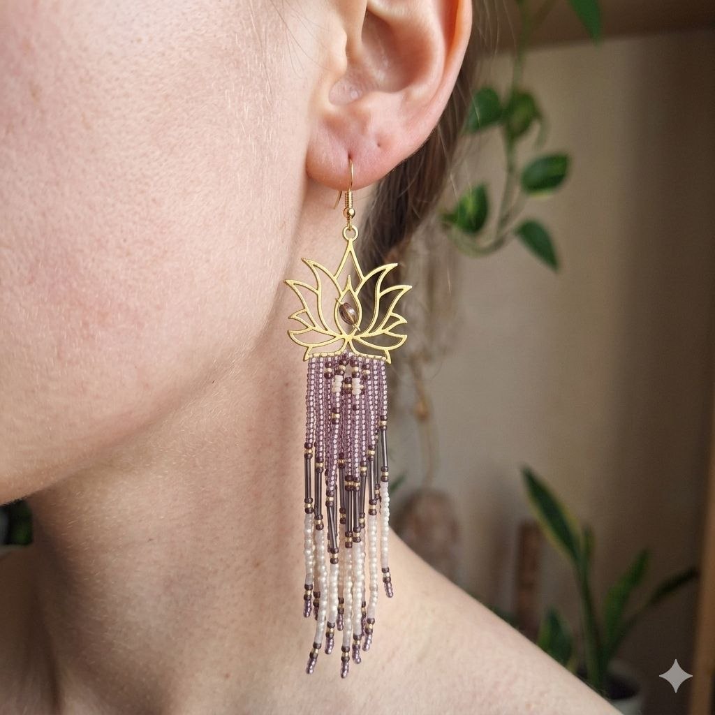 Handmade Lotus Beaded Earrings – Boho Elegance