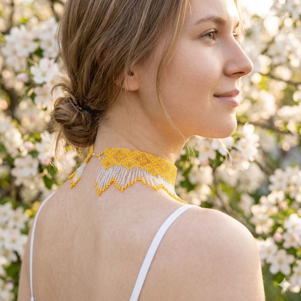 Handmade yellow beaded choker necklace
