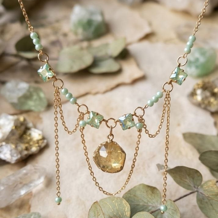 Green beaded statement necklace