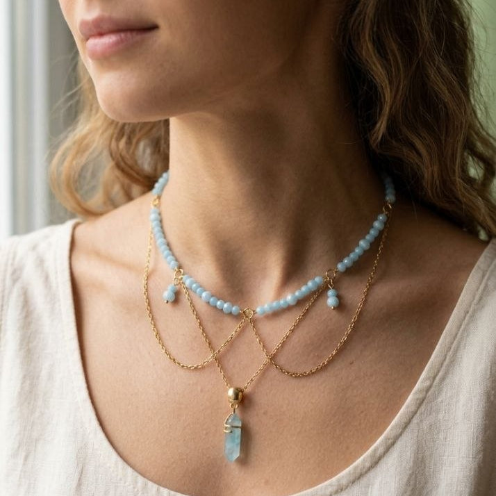 Layered gold chain detail
