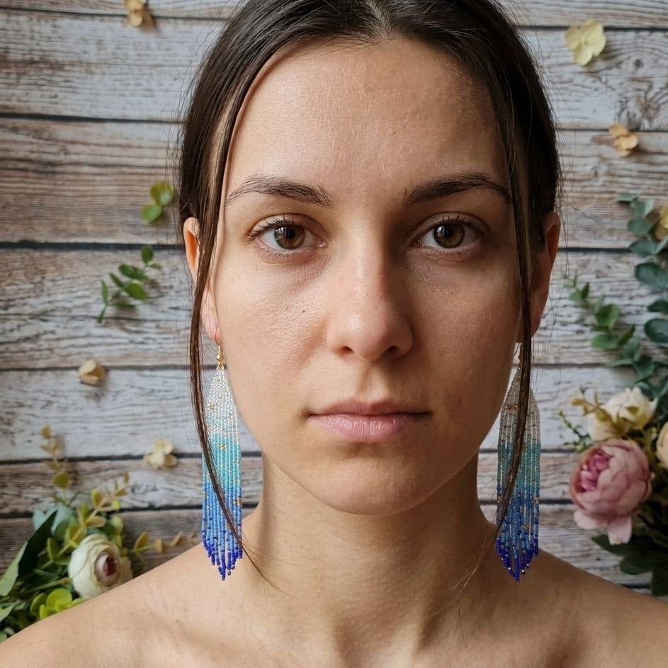 Statement handmade earrings inspired by ocean and sky colors