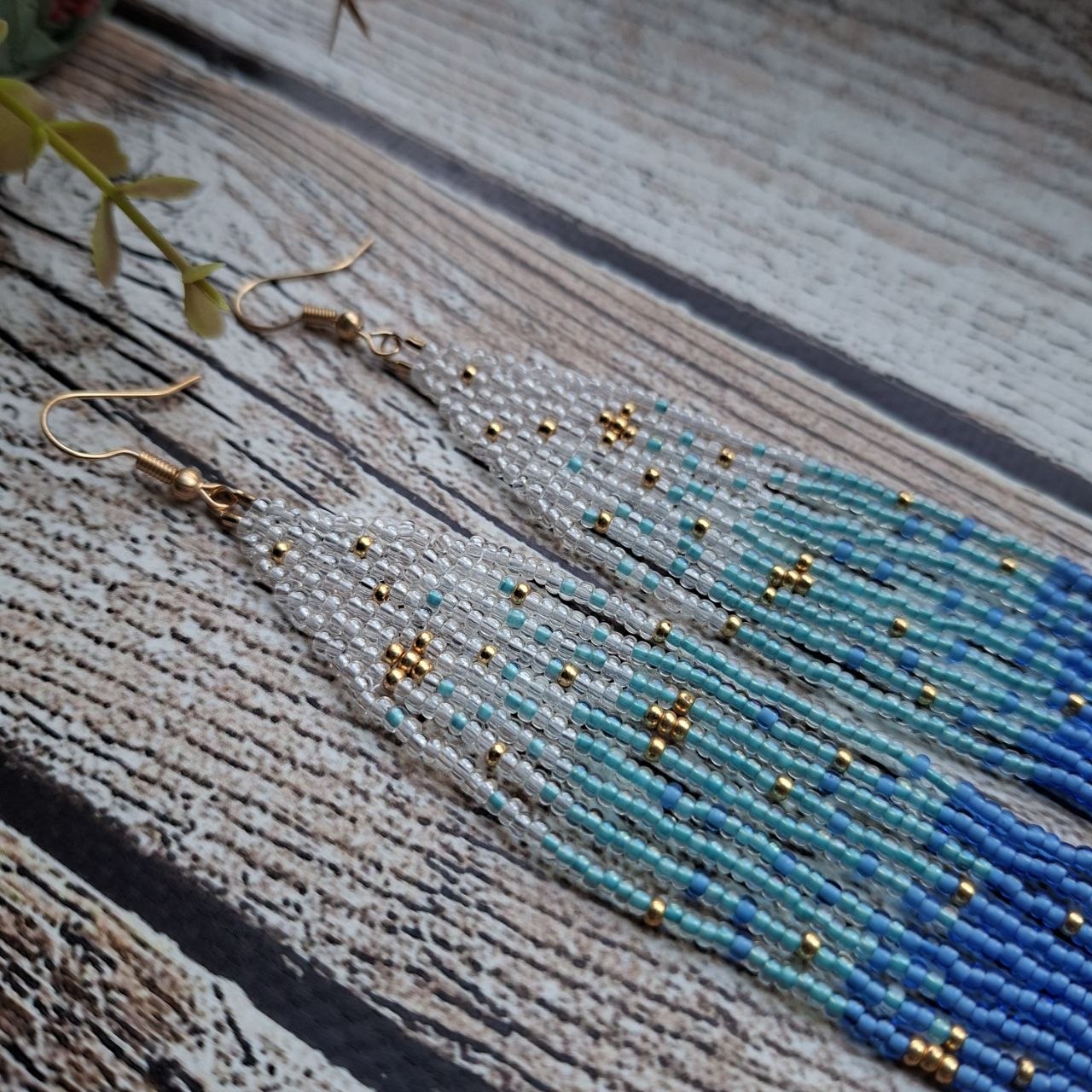 Summer style beaded earrings with ocean color inspiration