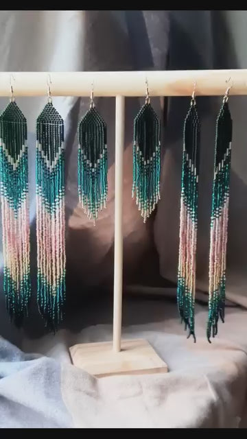 Unique handmade boho earrings with seed beads
